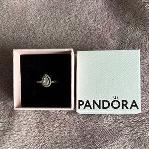 Pandora Silver Teardrop Ring with Clear Stone